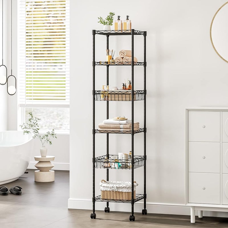 Uptyia 6-Tier Rolling Slim Wire Shelving Unit,Uptyia Adjustable Metal Storage Rack - Image 5