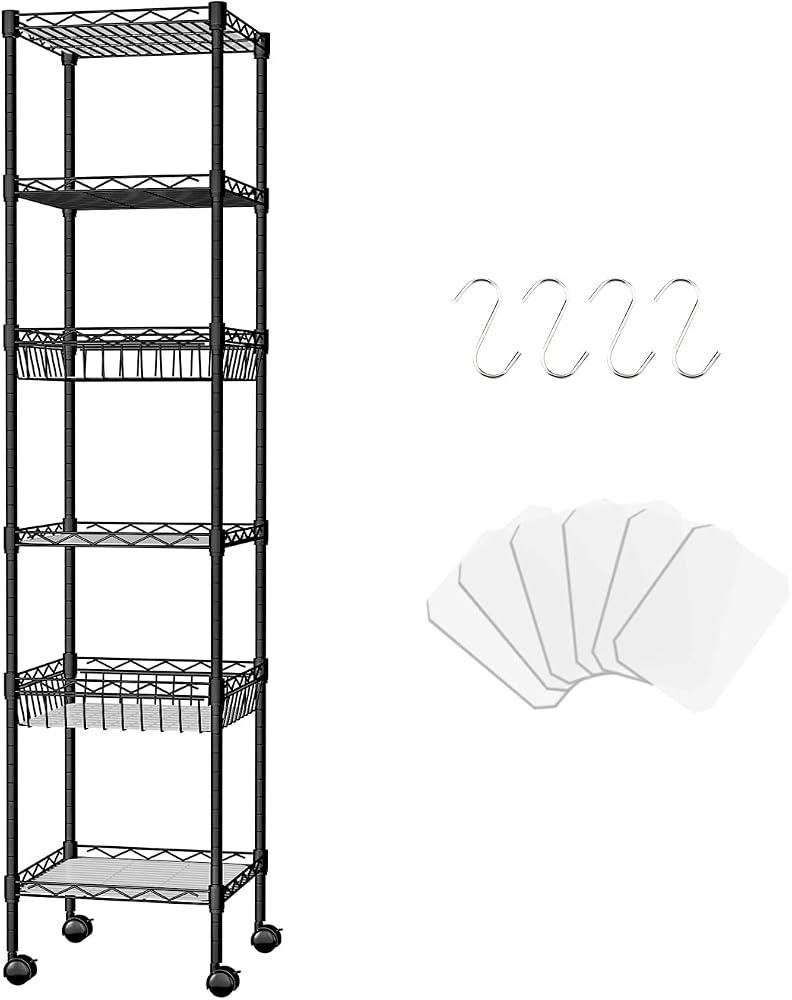 Uptyia 6-Tier Rolling Slim Wire Shelving Unit,Uptyia Adjustable Metal Storage Rack - Image 1