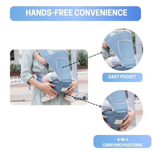 OBABY Ergonomic Hip Seat Baby Carrier: Pain-Free Lumbar Support for Parents – 5 Comfortable Carry Positions – Soft Premium Cotton, Lightweight & Adjustable – Essential Travel Gear for Infants & Toddlers (Dark Blue) - Image 3