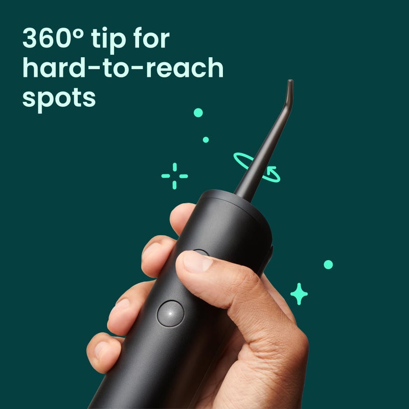 quip Water Flosser - Cordless Water Flosser with Adjustable Water Pressure - Water Teeth Cleaner Pick with 360 Degree Rotating Replaceable Tip, Rechargeable Water Dental Pick, Metal Handle - All-Black - Image 2