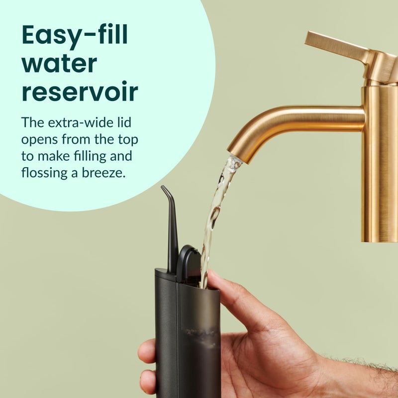 quip Water Flosser - Cordless Water Flosser with Adjustable Water Pressure - Water Teeth Cleaner Pick with 360 Degree Rotating Replaceable Tip, Rechargeable Water Dental Pick, Metal Handle - All-Black - Image 5