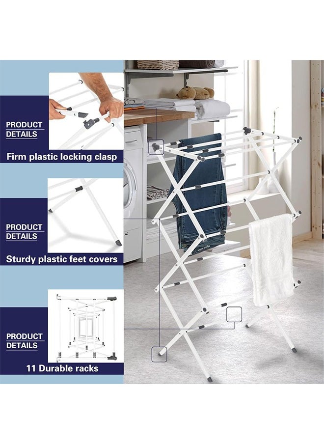 DMG TECH Clothes Drying Stand, 3 Tier Expandable and Foldable Clothes Drying Stand, X-Shaped Design(White)  - Image 3