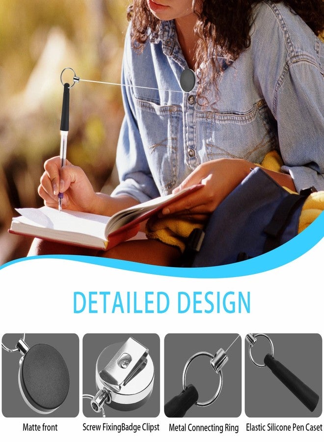 Farady 4Pcs Silicone Pull Pen Pencil Holder Heavy Duty Retractable Pen Sleeve Elastic Pen Holder Pencil Holder Keychain with 24" Steel Rope for Workers, Waiters, Doctors, Nurses - Image 5