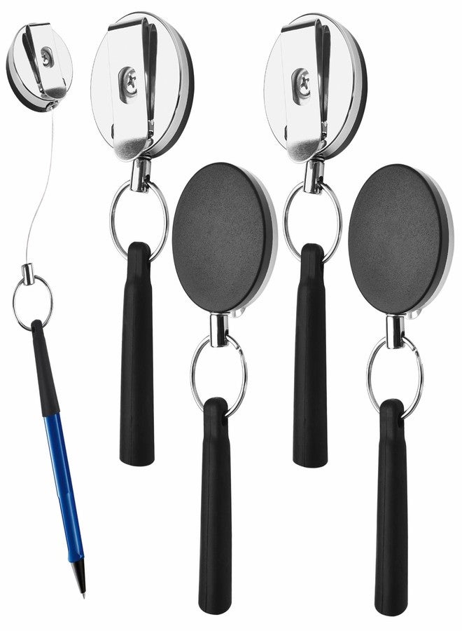 Farady 4Pcs Silicone Pull Pen Pencil Holder Heavy Duty Retractable Pen Sleeve Elastic Pen Holder Pencil Holder Keychain with 24" Steel Rope for Workers, Waiters, Doctors, Nurses - Image 1
