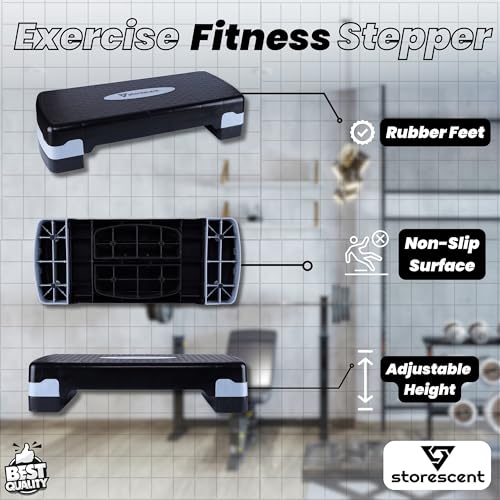Storescent Polypropylene Aerobic 2 Level Adjustable Workout Fitness Stepper Exercise Step Deck Platform with Risers for Sports and Fitness (Black & Grey, Standard) - Image 3