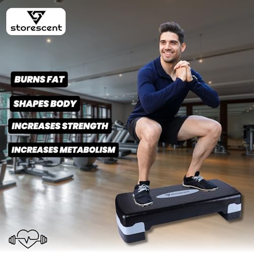 Storescent Polypropylene Aerobic 2 Level Adjustable Workout Fitness Stepper Exercise Step Deck Platform with Risers for Sports and Fitness (Black & Grey, Standard) - Image 4