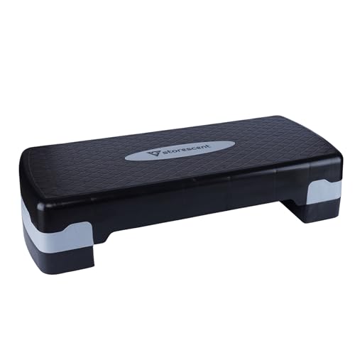 Storescent Polypropylene Aerobic 2 Level Adjustable Workout Fitness Stepper Exercise Step Deck Platform with Risers for Sports and Fitness (Black & Grey, Standard) - Image 1