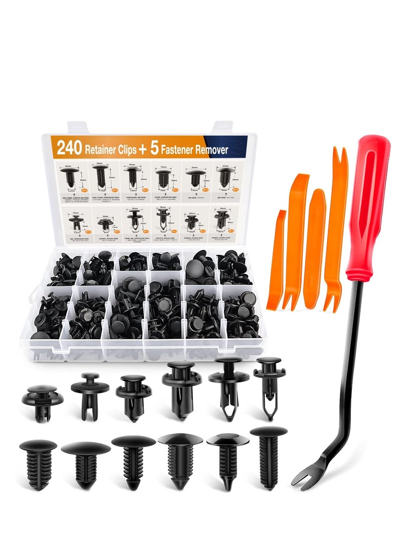 GOOACC GOOACC - GRC-33 240PCS Bumper Retainer Clips Car Plastic Rivets Fasteners Push Retainer Kit Most Popular Sizes Auto Push Pin Rivets Set -Door Trim Panel Fender Clips for GM Ford Toyota Honda Chrysler  - Image 1