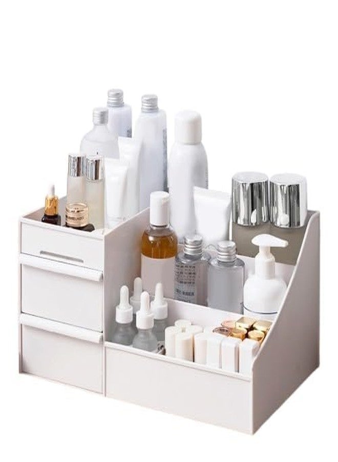 PIHARVA Cosmetic Organizer Box with Drawers White – Plastic Makeup Organiser for Women – Multipurpose Storage Box for Cosmetics Jewellery Stationery and Accessories - Image 1