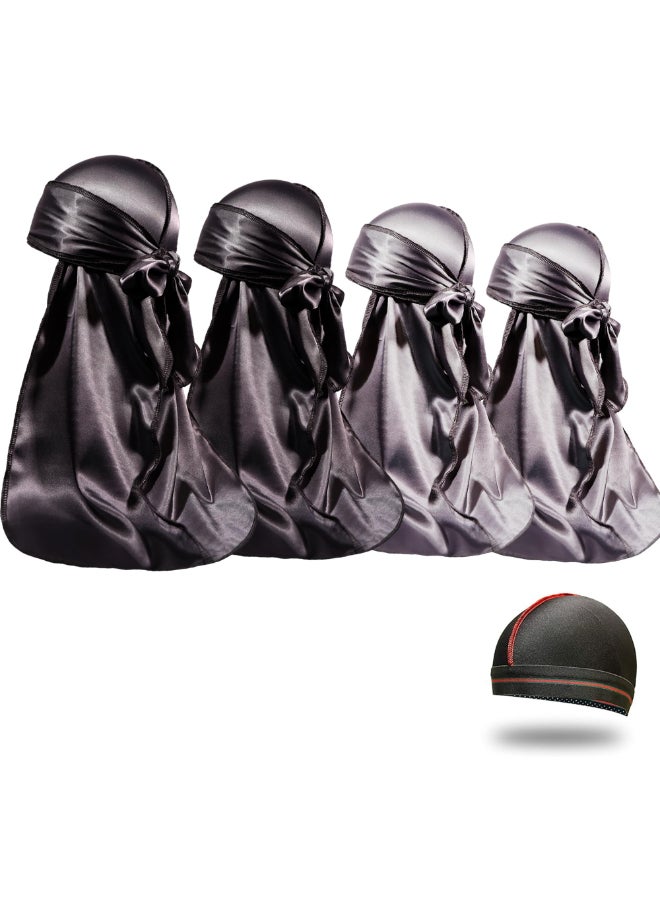 ForceWave 4PCS Silky Durags for Men Women 360 Waves with 1 Wave Cap Silky Satin Durag Extra Long Tails - Image 2