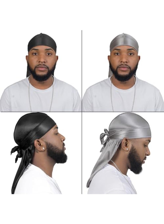 ForceWave 4PCS Silky Durags for Men Women 360 Waves with 1 Wave Cap Silky Satin Durag Extra Long Tails - Image 3