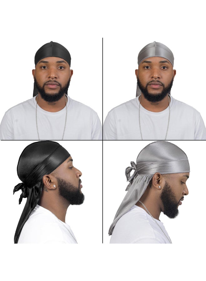 ForceWave 4PCS Silky Durags for Men Women 360 Waves with 1 Wave Cap Silky Satin Durag Extra Long Tails - Image 4