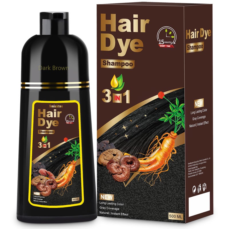 Sminktec 3 in 1 Herbal Dark Brown Hair Dye Shampoo for Women and Men - Image 1