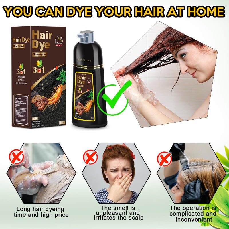 Sminktec 3 in 1 Herbal Dark Brown Hair Dye Shampoo for Women and Men - Image 4