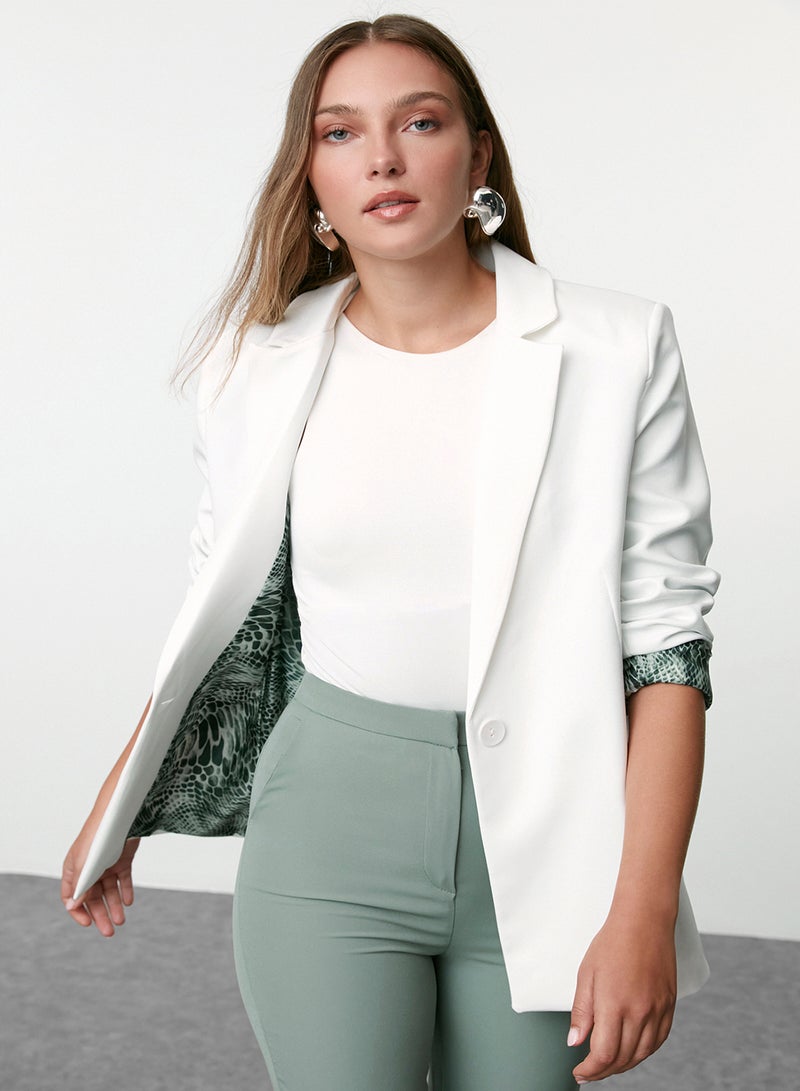 trendyol White Regular Lining Detailed Woven Blazer Jacket Twoaw20Ce0316 - Image 1