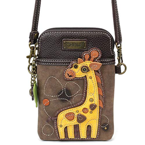 CHALA Wilderness Animal Collection Cell Phone Crossbody Purse-Women PU Leather/Canvas Multicolor Handbag with Adjustable Strap - Giraffe - brown - Image 3