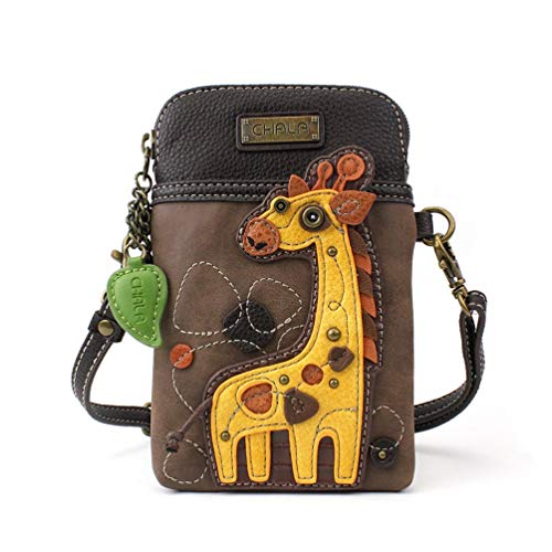 CHALA Wilderness Animal Collection Cell Phone Crossbody Purse-Women PU Leather/Canvas Multicolor Handbag with Adjustable Strap - Giraffe - brown - Image 1