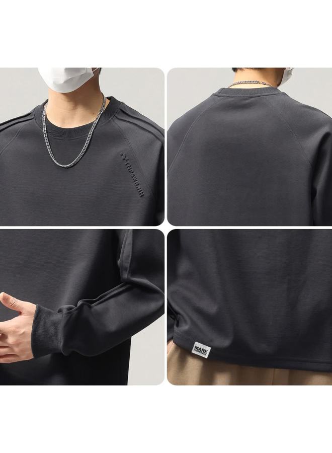 Mark Fairwhale Premium Heavyweight Sweatshirt Men's Spring New Loose Drop Shoulder Embroidered Steel Stamp Trendy Long Sleeve T-shirt