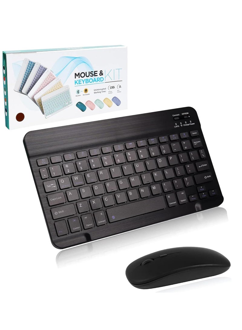 Arabic and English Bluetooth Keyboard and Mouse Combo, Ultra Slim Rechargeable Portable Wireless Keyboard Mouse Set for Android, Windows, Tablet, Mobile, iPhone, iPad, Desktop, Laptop (Black) - Image 1