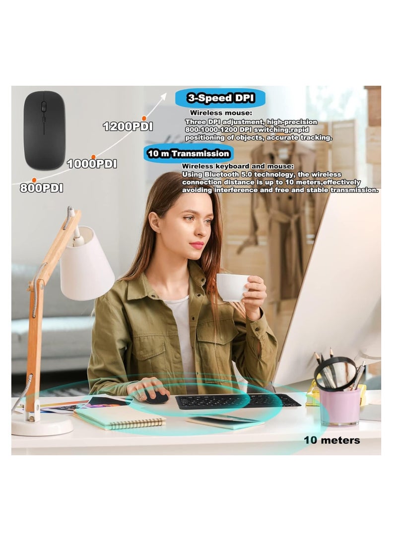 Arabic and English Bluetooth Keyboard and Mouse Combo, Ultra Slim Rechargeable Portable Wireless Keyboard Mouse Set for Android, Windows, Tablet, Mobile, iPhone, iPad, Desktop, Laptop (Black) - Image 3