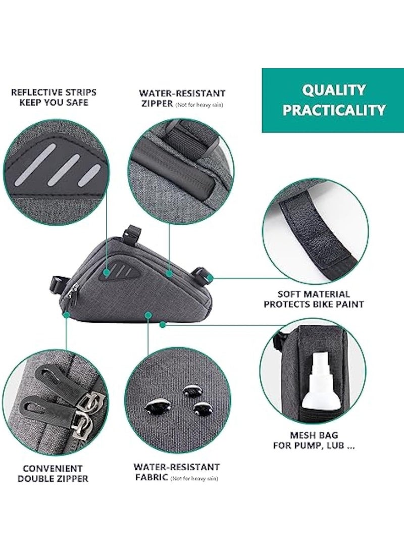 Soofam Bike Triangle Bag, Top Tube Bike Bag, Water-Resistant Bike Frame Bag with Many Pockets, Front Frame Bag for Bicycles, Top Tube Bike Accessories Storage Pouch, Cycling Accessories Pack - Image 3