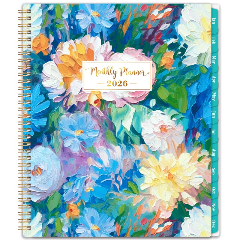 Vondafe 2026 Monthly Planner - 2026 Planner, Jan. 2026 - Dec. 2026, Monthly Planner 2026, 9" x 11", 2026 Calendar Planner with Twin-wire Binding + Green Tabs + Back Pocket - Floral - Image 1