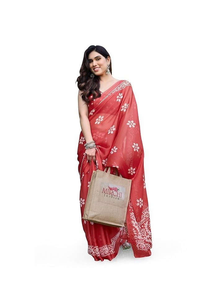 Accessorize Kingdom - Women's Latest Chiffon Batik Printed Saree with Blouse Piece - Image 1