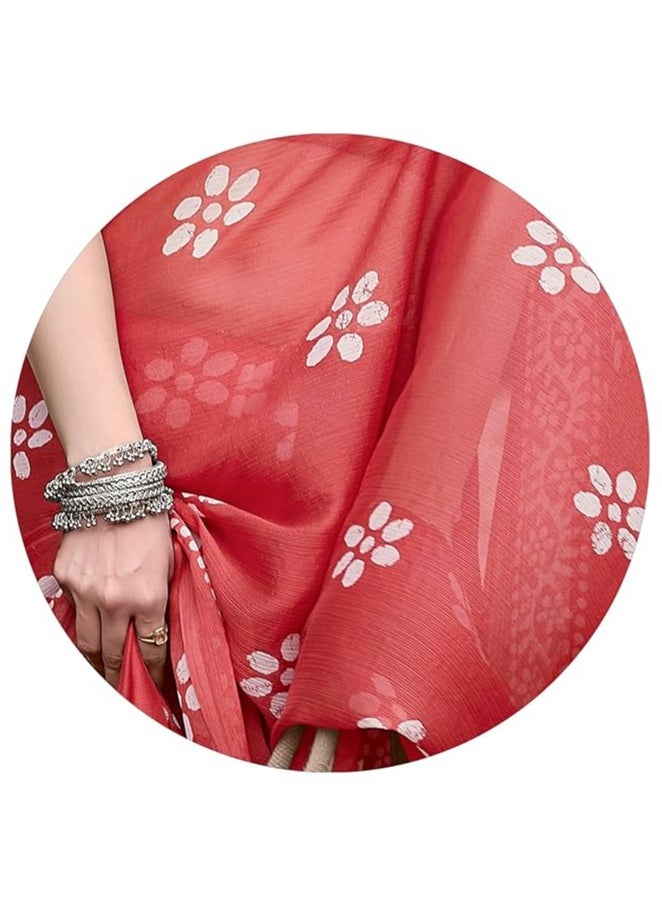 Accessorize Kingdom - Women's Latest Chiffon Batik Printed Saree with Blouse Piece - Image 1