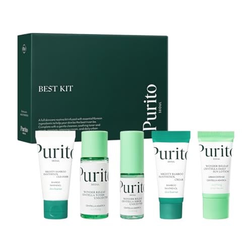 PURITO SEOUL Best Kit - Skincare Routine with Panthenol Cleanser & Cream, Unscented Centella Serum & Toner, For All Skin Types, Gift Set, For Face, Facial Serum, K-Beauty, 3.52 fl. oz. - Image 1
