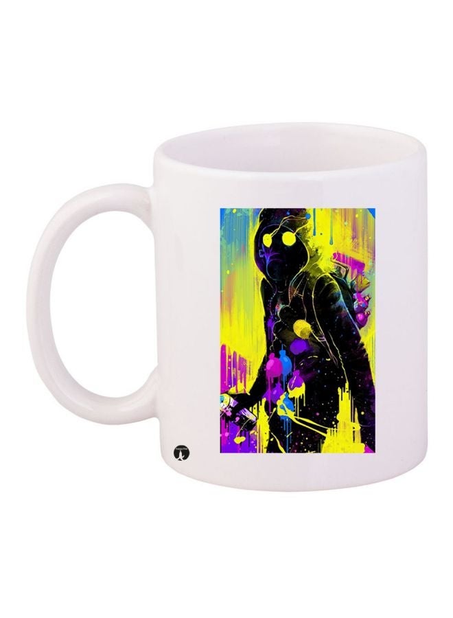 Cartoon Printed Coffee Mug White/Black/Yellow 11ounce