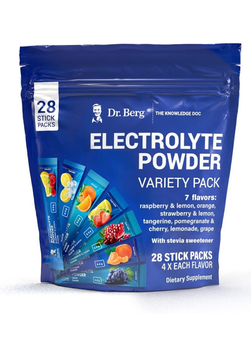 Dr. Berg Nutritional - Electrolytes Powder Packets - Travel Size Electrolyte Packets Drink Mix - Boost Energy & Keto-Friendly - Hydration Powder Packets No Sugar & No Maltodextrin - 7 Flavors 28 Stick Pack - Image 1