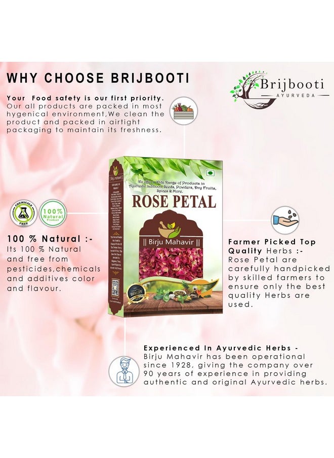BrijBooti Birju Mahavir Edible Sun Dried Rose Petals Gulab Patti For Face Body Hair Herbal Tea 100 Gr  - Image 4