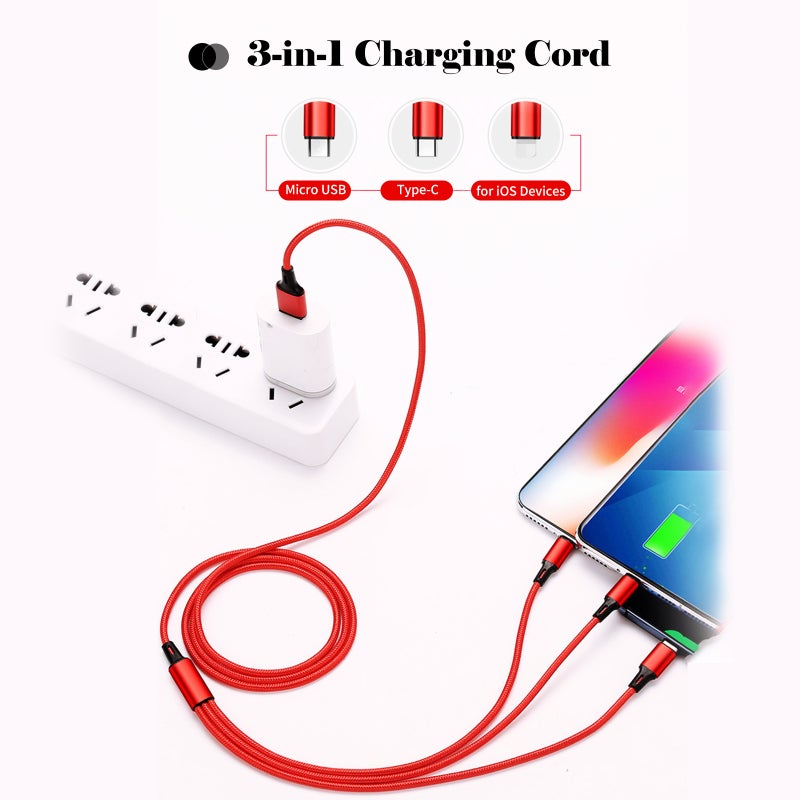 3-in-1 Charging Cord Nylon Braided Universal USB Charging Cord Compatible with i-Product/Type-C/Micro USB Devices, Silver - Image 3