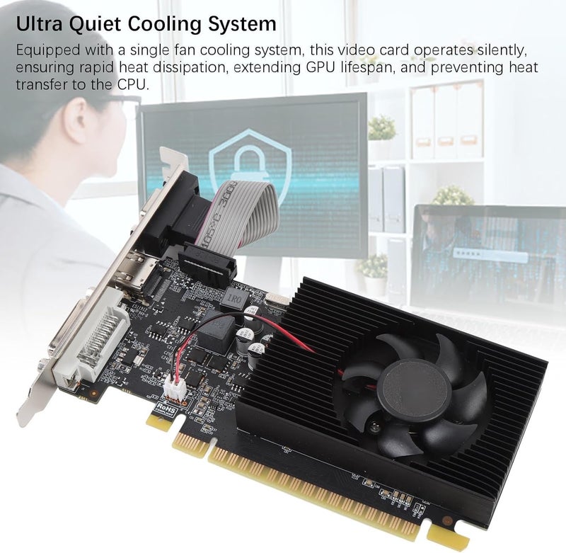 بطاقة رسومات الكمبيوتر Yoidesu، 4 جيجابايت DDR3 128 بت مع منافذ VGA وDVI وواجهة الوسائط المتعددة عالية الدقة، تدعم ما يصل إلى شاشتين، واجهة ناقل PCI Express 1.1 X 16 - Image 4