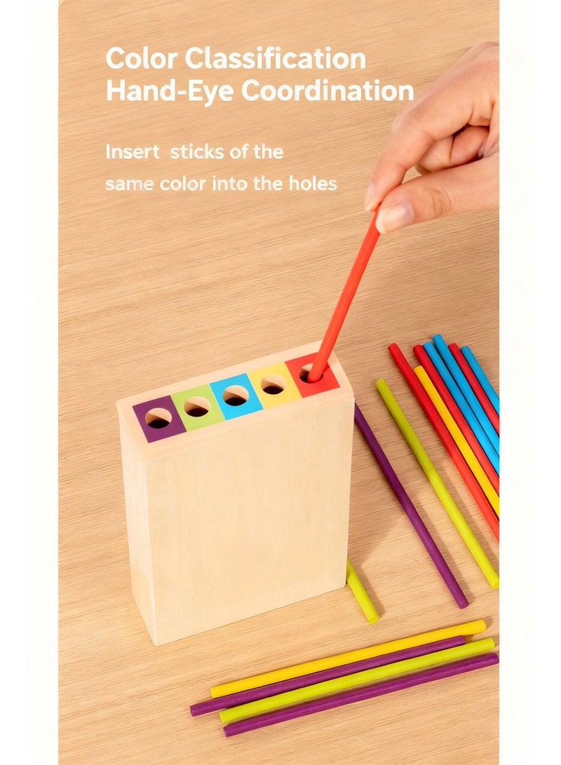 Montessori game wooden board game, three-in-one stick drawing game, fine motor skills, balance, color recognition, fine motor skills educational toys and counting parent-child toys, children's travel toy gifts - Image 5