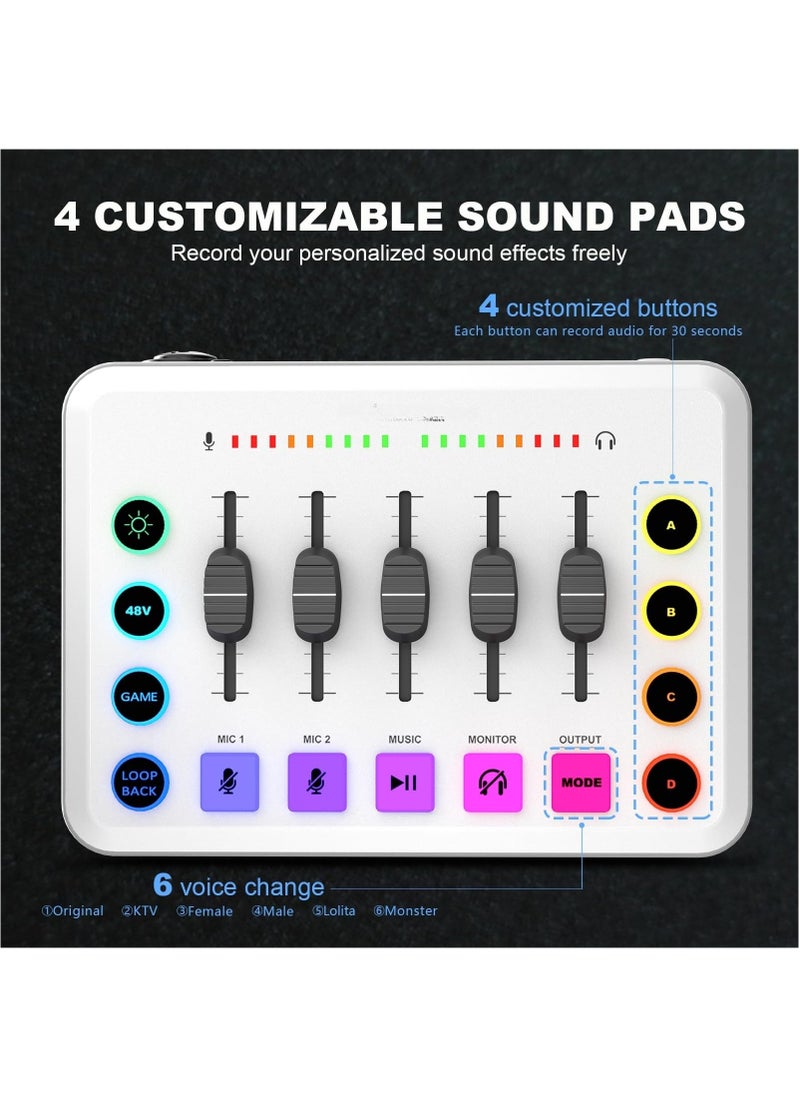 Generic Gaming Audio Mixer, Live Streaming Sound Card RGB PC DJ Mixer with Individual Control, 48V Phantom Power, Sound Board Audio Interface for PC Phone, Podcast Equipment Bundle for Recording Youtube  - Image 5
