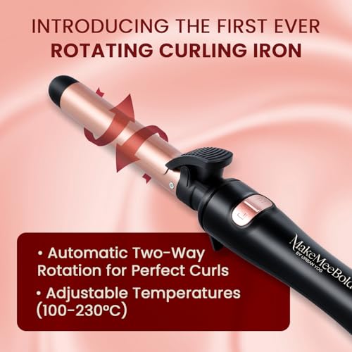 Urban yog Makemeebold Rotating Hair Curling Iron| 14 Temperature Settings (100°C-230°C)| 25Mm Ceramic Barrel| Two-Way Curling| Auto Shut-Off| Dual Voltage| 360° Swivel Cord| Travel-Friendly, Rose Gold - Image 3