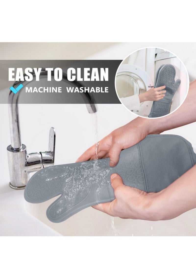 6Pcs Extra Long Oven Mitts and Pot Holders Sets Heat Resistant Silicone Cooking Gloves Hot Pads Potholders (Grey)  - Image 5