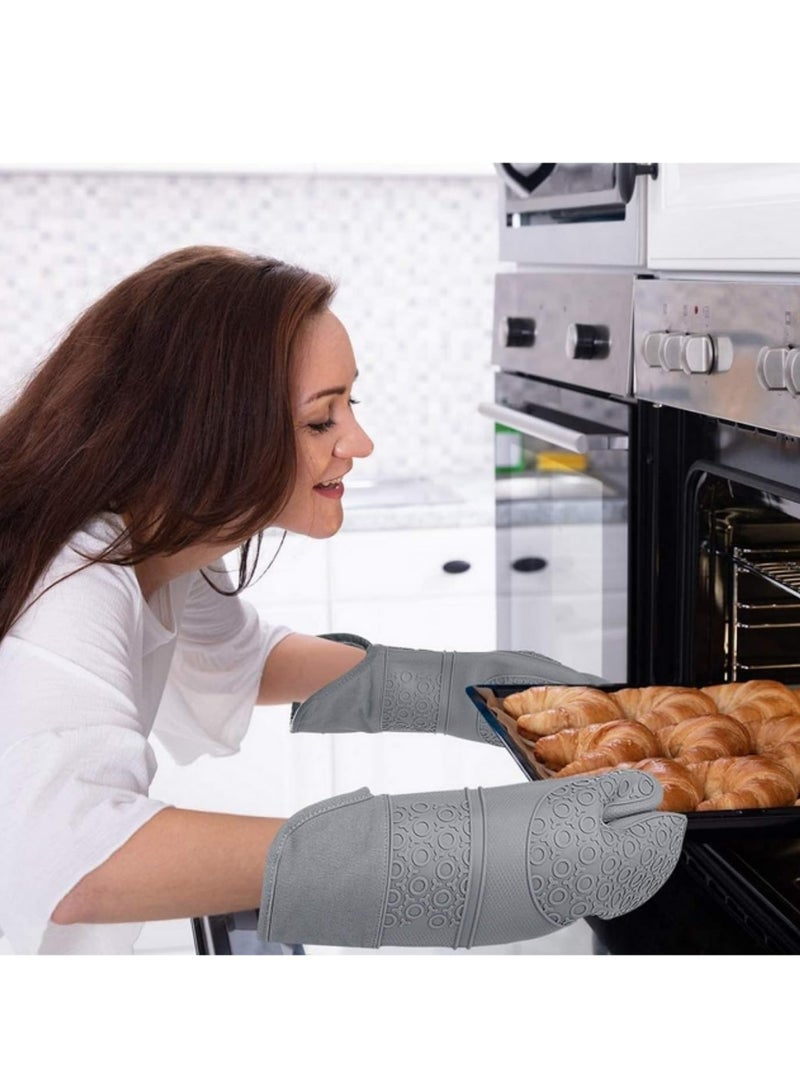 6Pcs Extra Long Oven Mitts and Pot Holders Sets Heat Resistant Silicone Cooking Gloves Hot Pads Potholders (Grey)  - Image 3