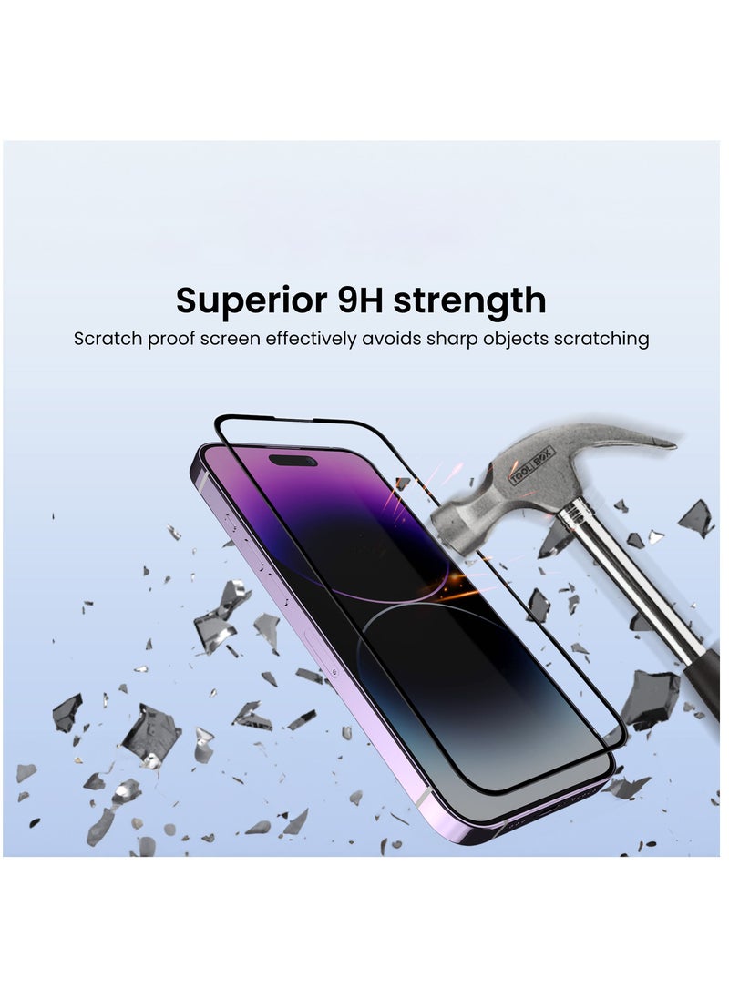 Brave - Full Privacy Screen Protector for iPhone 14 Pro 6.1 inch, 9H Tempered Glass Anti-Spy, Bubble-Free, High Clarity, Scratch and Shatter Resistant, Edge-to-Edge Protection, Case Compatible Design, Provides Ultimate Privacy and Durability, Perfect Fit for iPhone 14 Pro (Black) - Image 1
