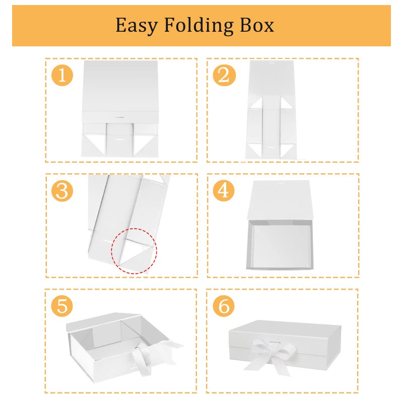 DaiUni 10.5"X7.5"X3.1" White Magnetic Gift Box with Lid and Ribbon for Presents - Image 3