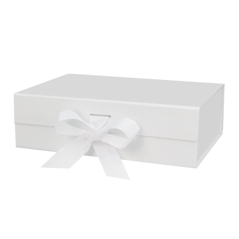 DaiUni 10.5"X7.5"X3.1" White Magnetic Gift Box with Lid and Ribbon for Presents - Image 1