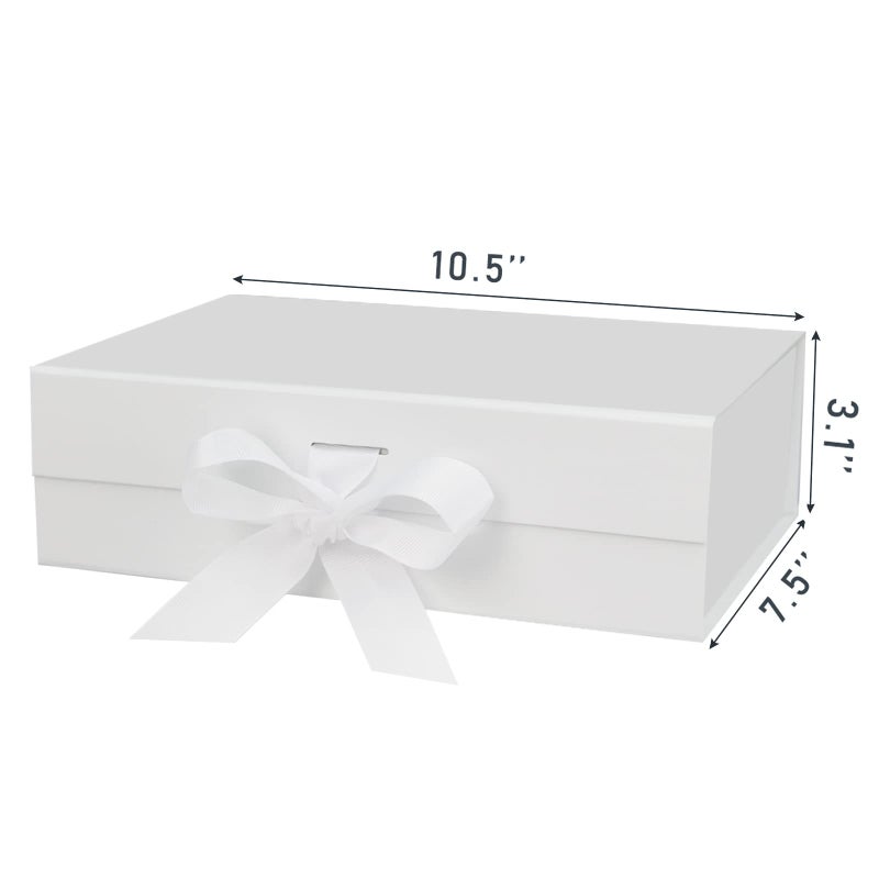DaiUni 10.5"X7.5"X3.1" White Magnetic Gift Box with Lid and Ribbon for Presents - Image 2