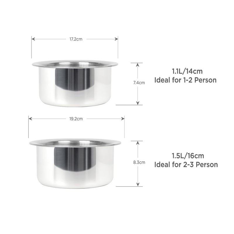 MEYER Triply Stainless Steel Tope with SS 304 Lid | 14/16/ cm 1.1/1.5 L| 10 Year Warranty | Silver - Image 5