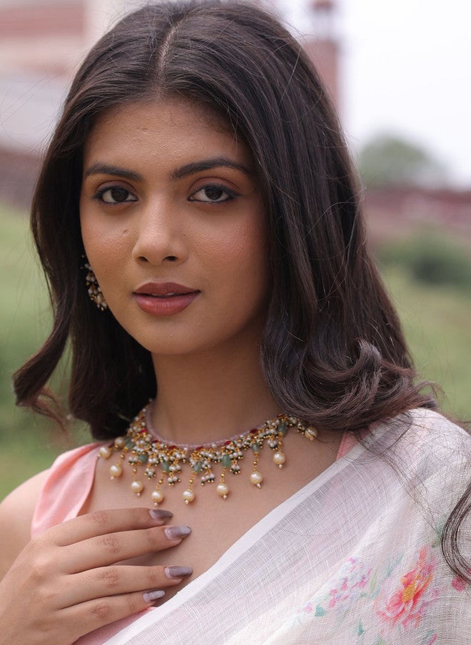 Binnis Wardrobe Kundan-Studded & Pearls Beaded Tasselled Jewellery Set - Image 1