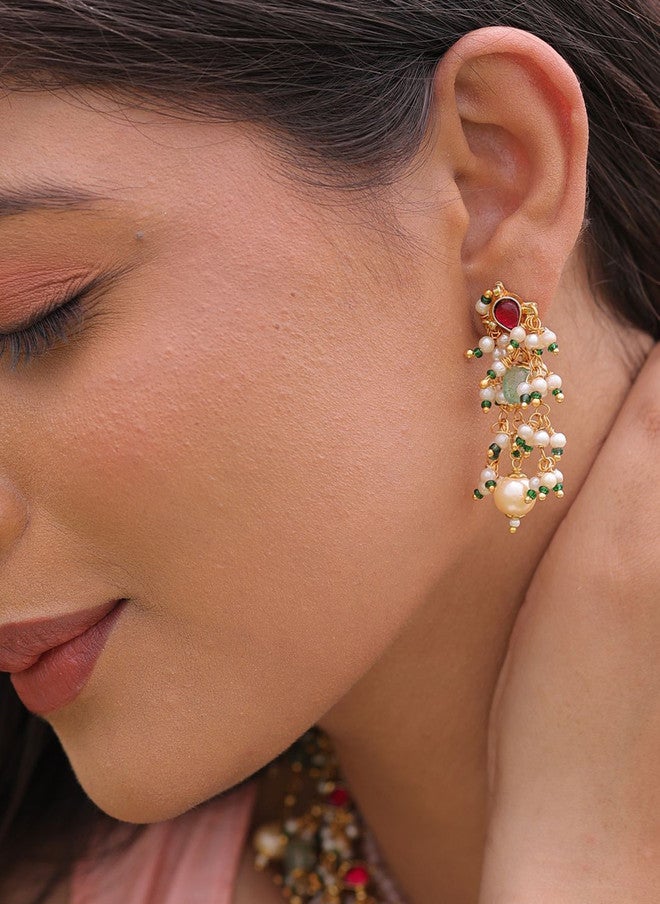 Binnis Wardrobe Kundan-Studded & Pearls Beaded Tasselled Jewellery Set - Image 4