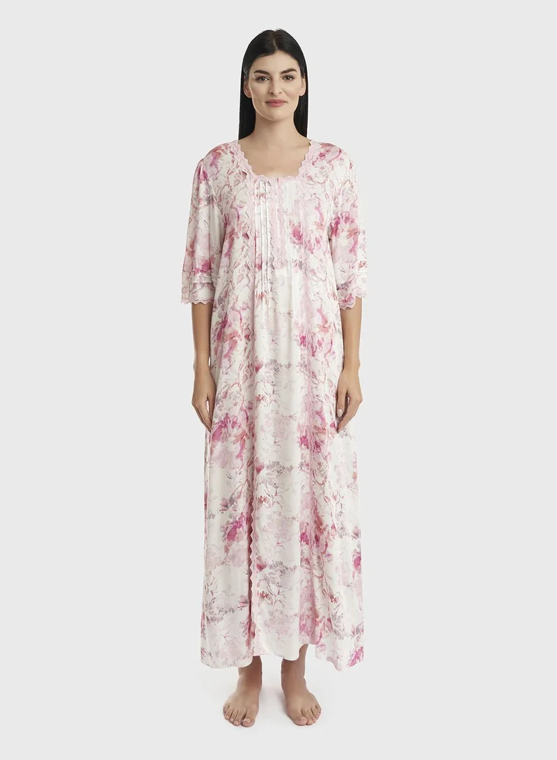 KASHKHA Square Neckline Printed Viscose Nighty (CNH417)