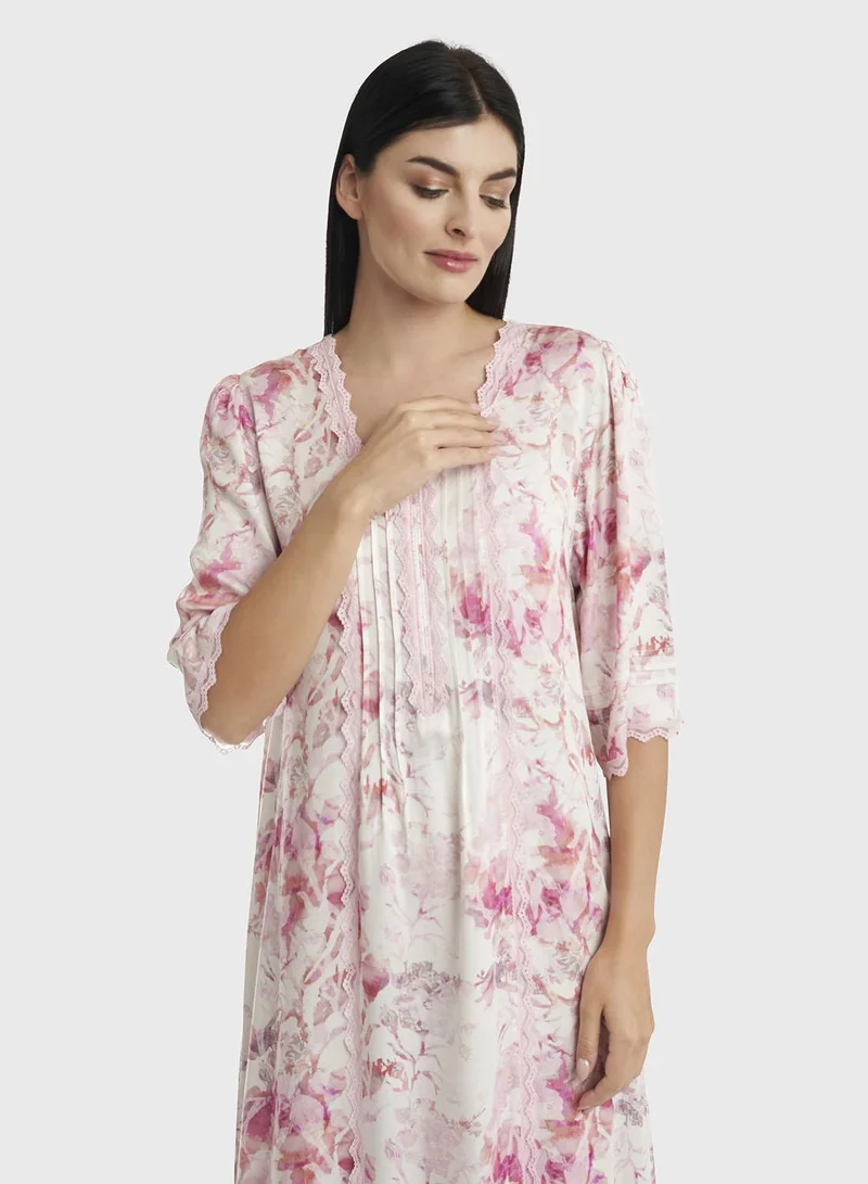 KASHKHA Square Neckline Printed Viscose Nighty (CNH417)
