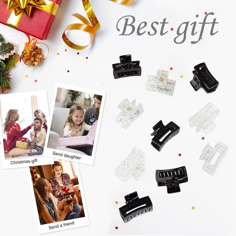 FAMEZA 6 Small Claw Hair Clips for Women Girls, Tiny Hair Claw Clips for Thin/Medium Thick Hair, 1.5 Inch Mini Hair Jaw Clips Matte Rectangle Nonslip Clip with Gift Box (Black & clear) - Image 5