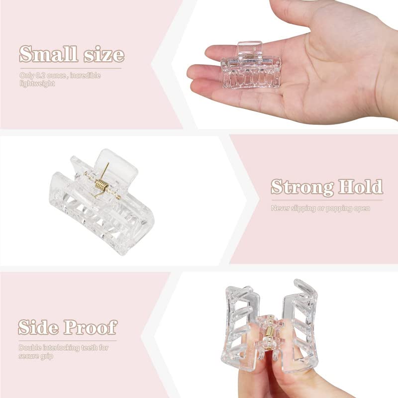 FAMEZA 6 Small Claw Hair Clips for Women Girls, Tiny Hair Claw Clips for Thin/Medium Thick Hair, 1.5 Inch Mini Hair Jaw Clips Matte Rectangle Nonslip Clip with Gift Box (Black & clear) - Image 3